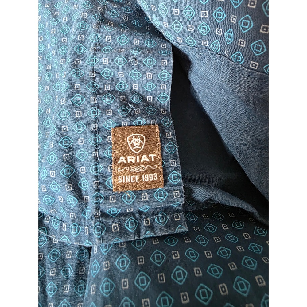 Ariat Mens Blue Geometric Print Long Sleeve Western Button Down Shirt Large - Picture 6 of 7